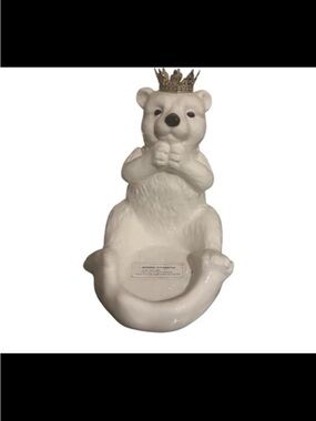 Ceramic White Bear Trinket Dish with Gold Crown